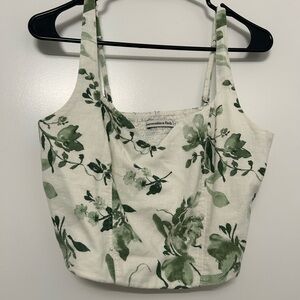 Floral White and Green Women's Top